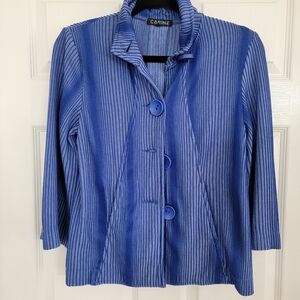 Carine Blue Ribbed Big Button Jacket